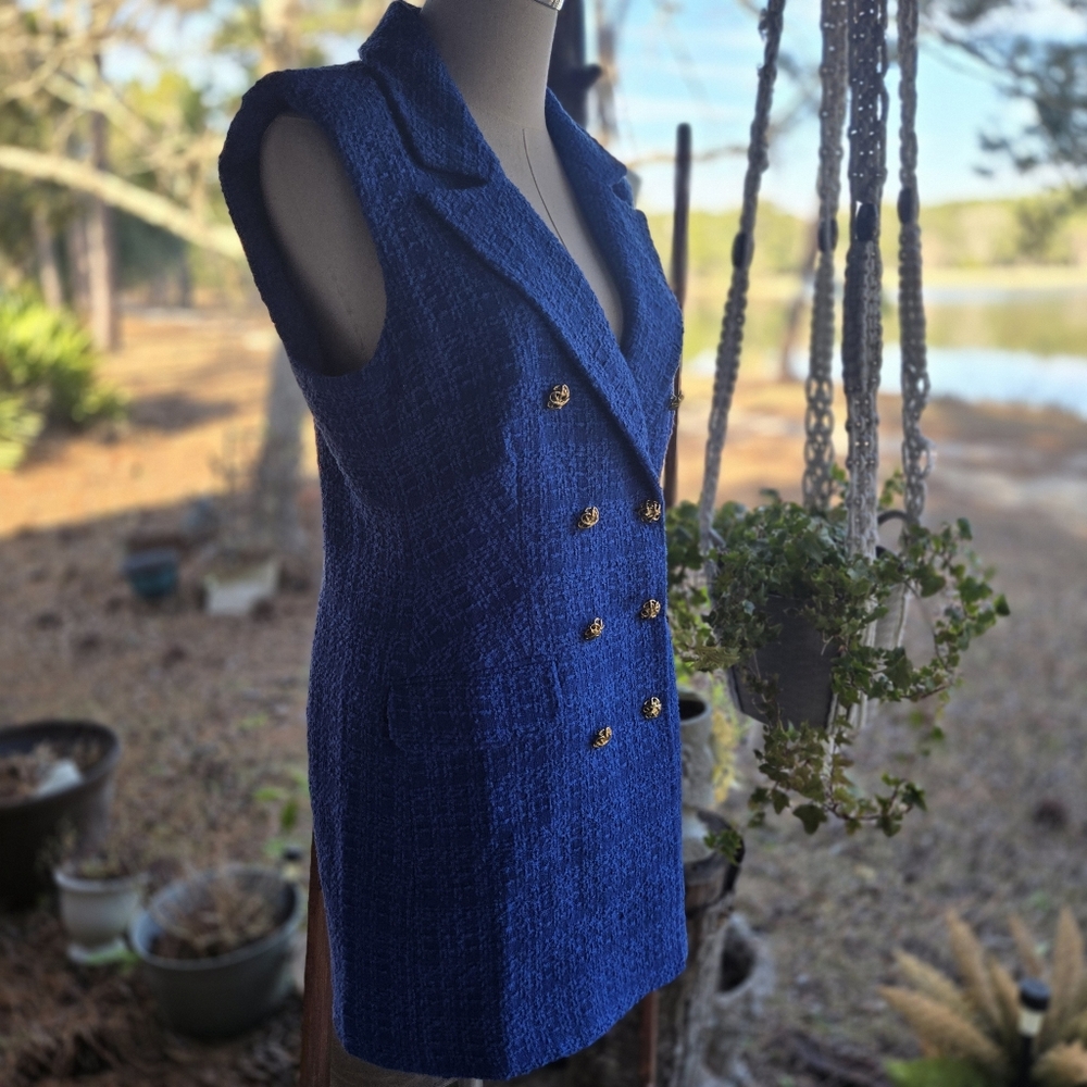 Galita Bright Blue Tweed Blazer Midi Dress Size Large - Picture 6 of 15